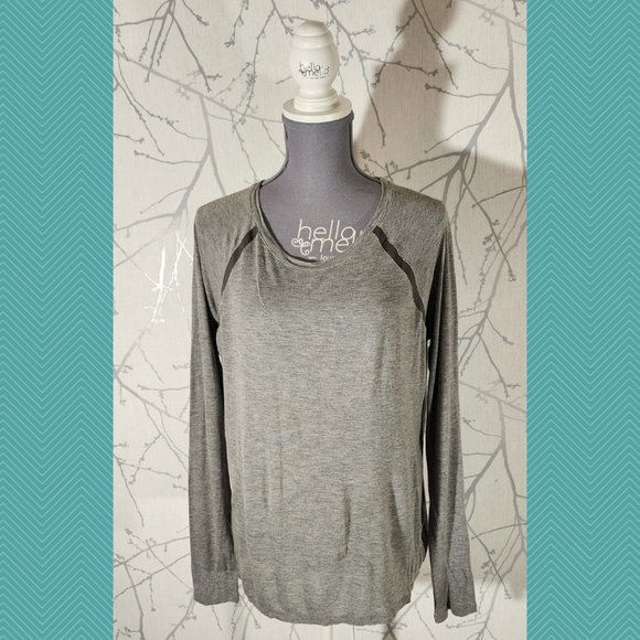 Vince Gray Jersey Knit Satin Contrast Long Sleeve Tee - Picture 2 of 5